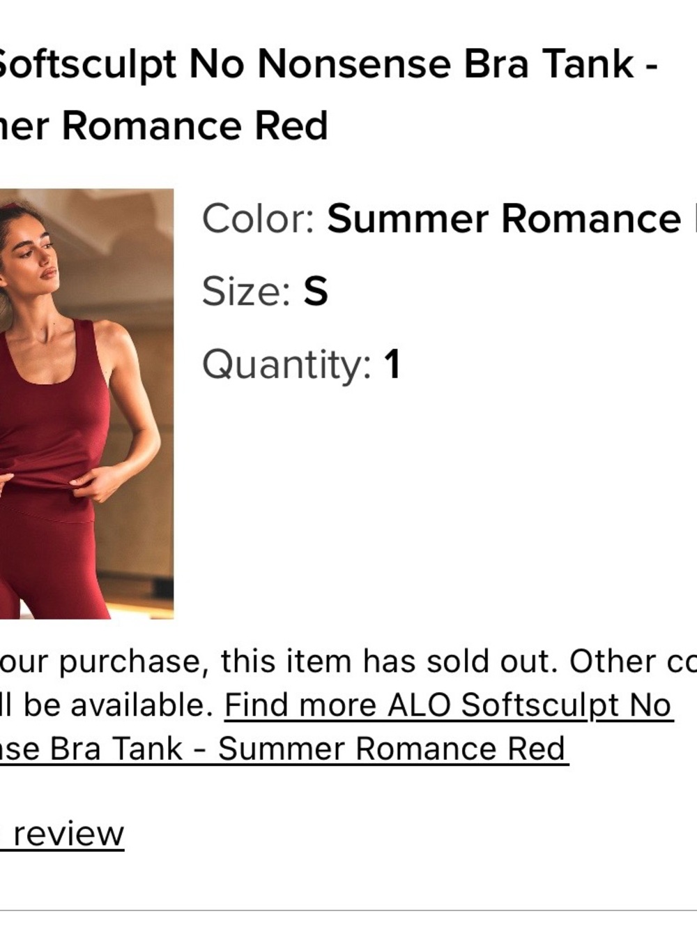 ALO Yoga Softsculpt No Nonsense Bra Tank - Summer Romance Red